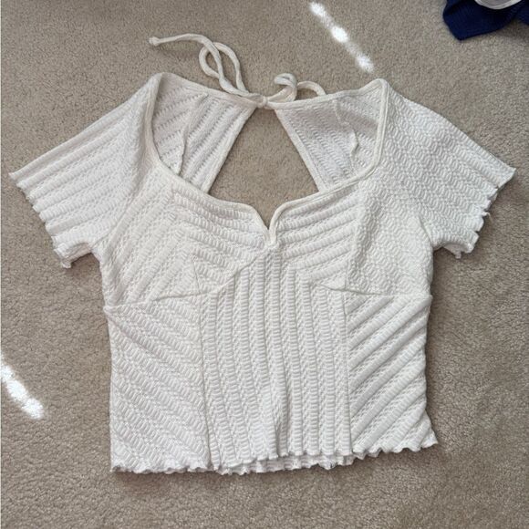 Women’s Textured/Ribbed Partial Open Back Crop Blouse Sz M - Picture 1 of 4